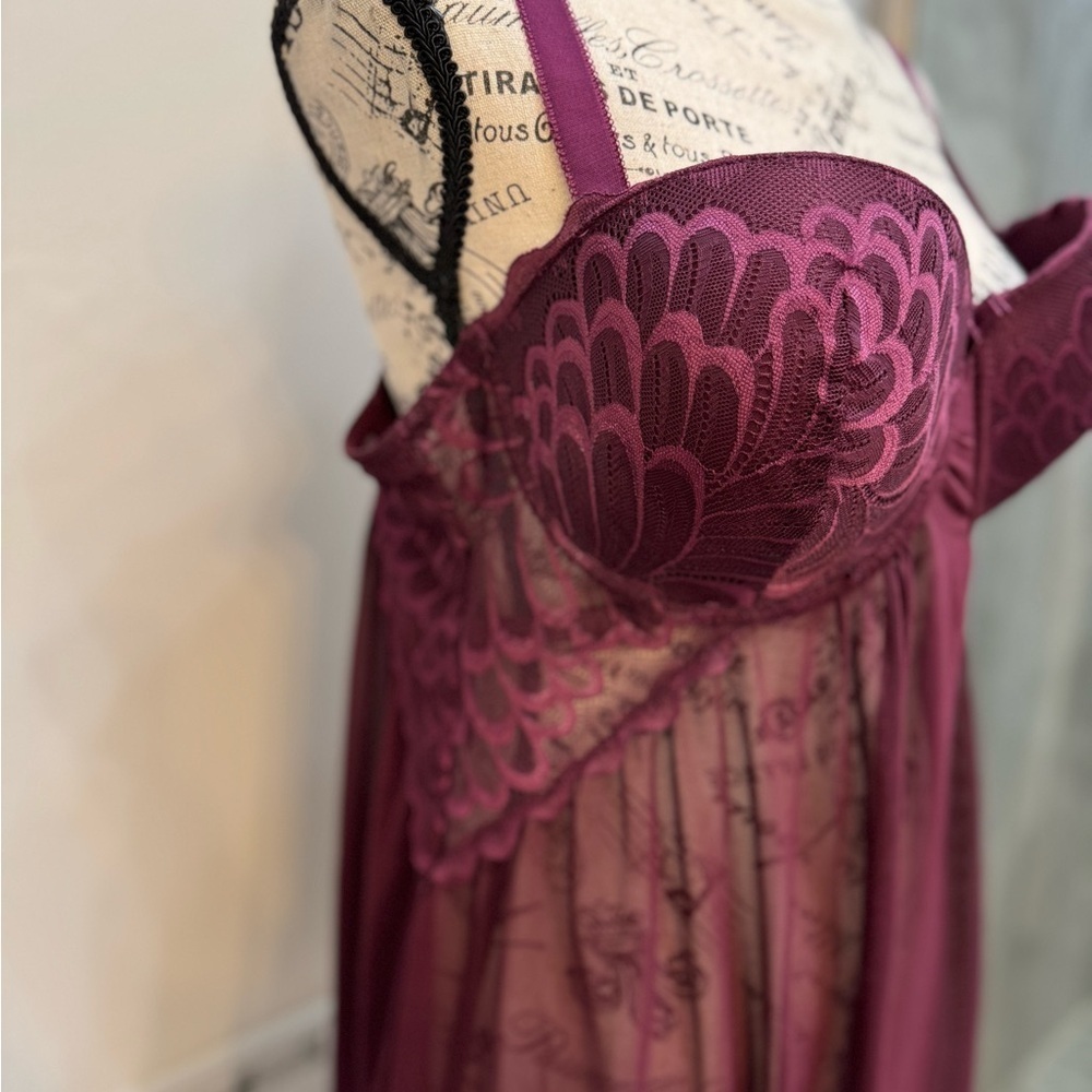 Carrie Amber Women's Babydoll Lingerie Burgundy - Picture 2 of 4